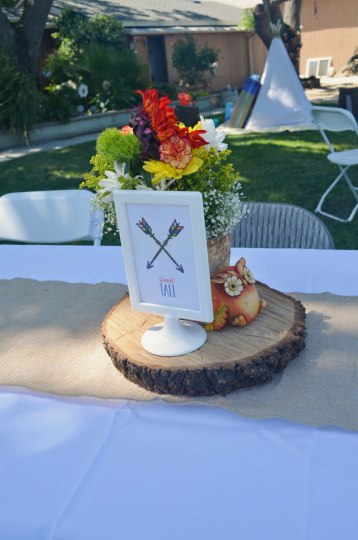 tribal woodland baby shower table decor